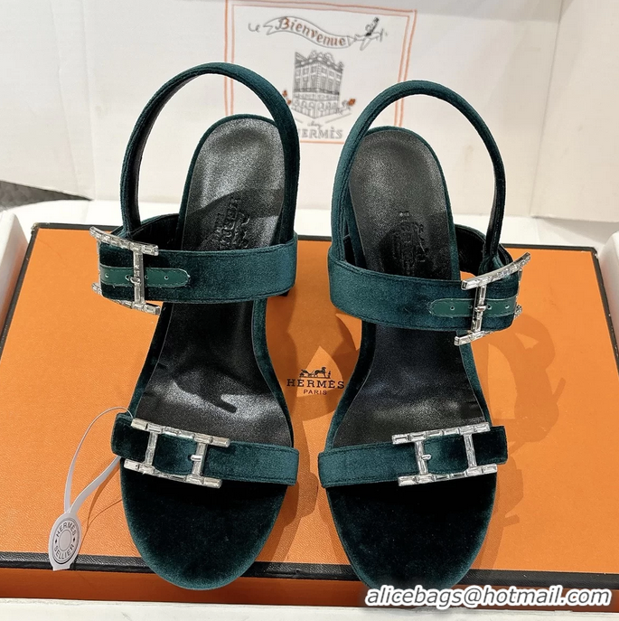 Trendy Design Hermes Bossa Green Velvet High Heeled Sandals 105MM 6052602
