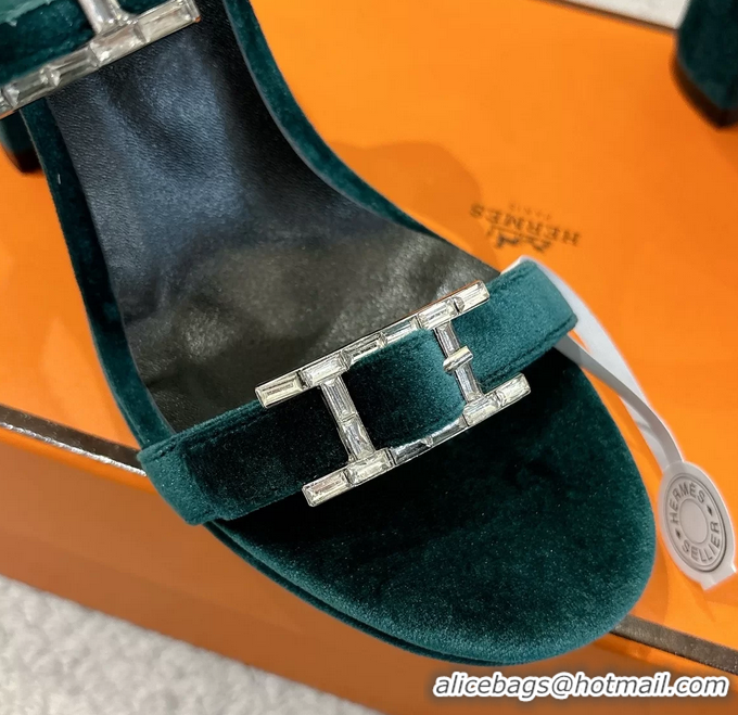 Trendy Design Hermes Bossa Green Velvet High Heeled Sandals 105MM 6052602