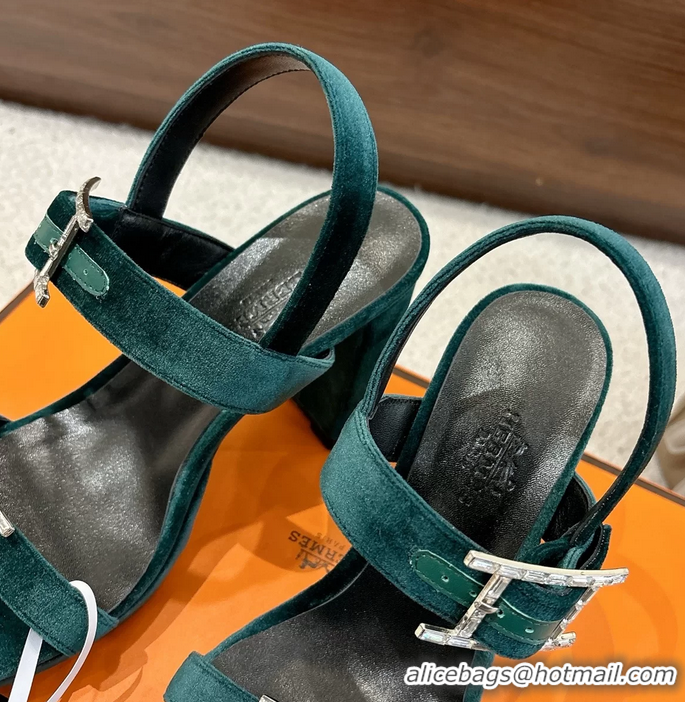 Trendy Design Hermes Bossa Green Velvet High Heeled Sandals 105MM 6052602