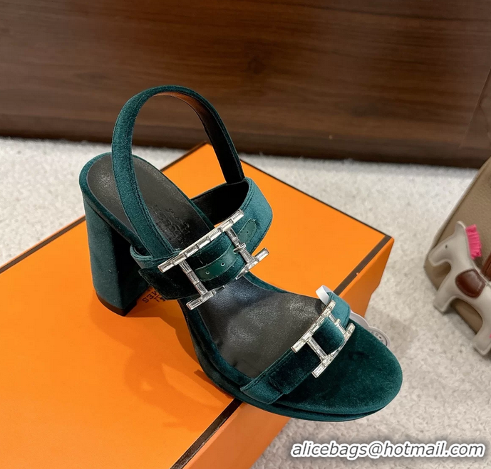 Trendy Design Hermes Bossa Green Velvet High Heeled Sandals 105MM 6052602