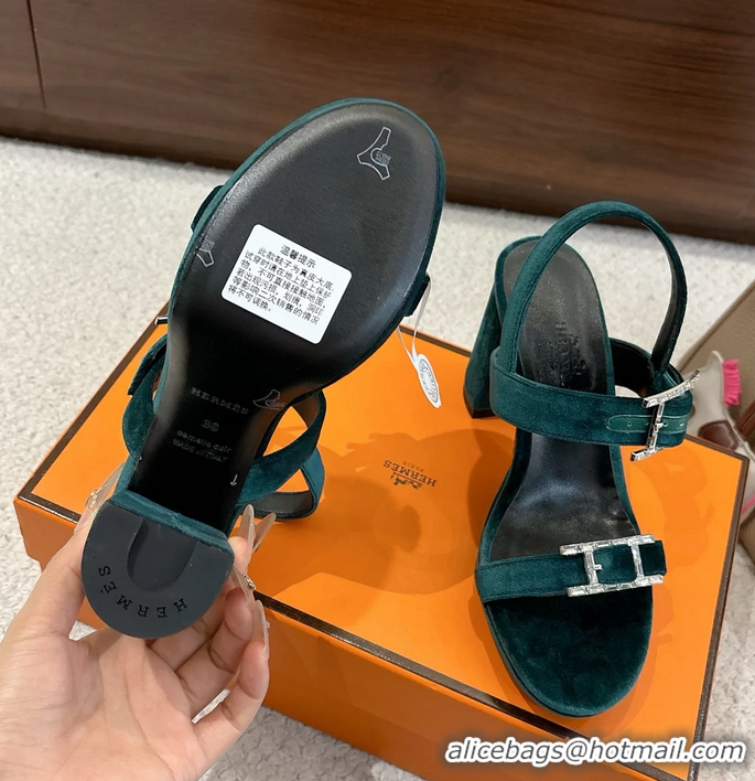 Trendy Design Hermes Bossa Green Velvet High Heeled Sandals 105MM 6052602
