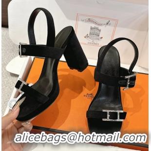 Comfortable Hermes Bossa Black Velvet High Heeled Sandals 105MM 6052602