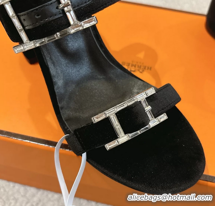 Comfortable Hermes Bossa Black Velvet High Heeled Sandals 105MM 6052602