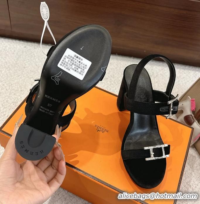 Comfortable Hermes Bossa Black Velvet High Heeled Sandals 105MM 6052602