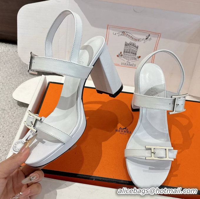 Fashion Hermes Bossa White Calfskin Leather High Heeled Sandals 105MM 6052603