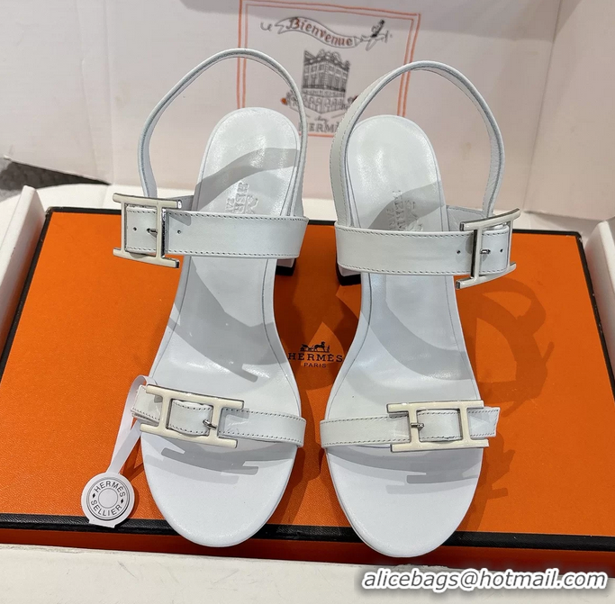 Fashion Hermes Bossa White Calfskin Leather High Heeled Sandals 105MM 6052603