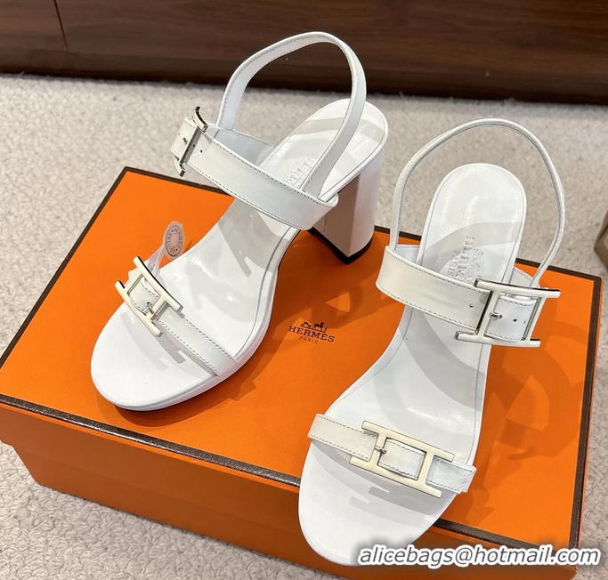 Fashion Hermes Bossa White Calfskin Leather High Heeled Sandals 105MM 6052603
