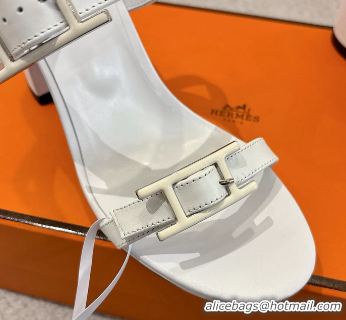 Fashion Hermes Bossa White Calfskin Leather High Heeled Sandals 105MM 6052603