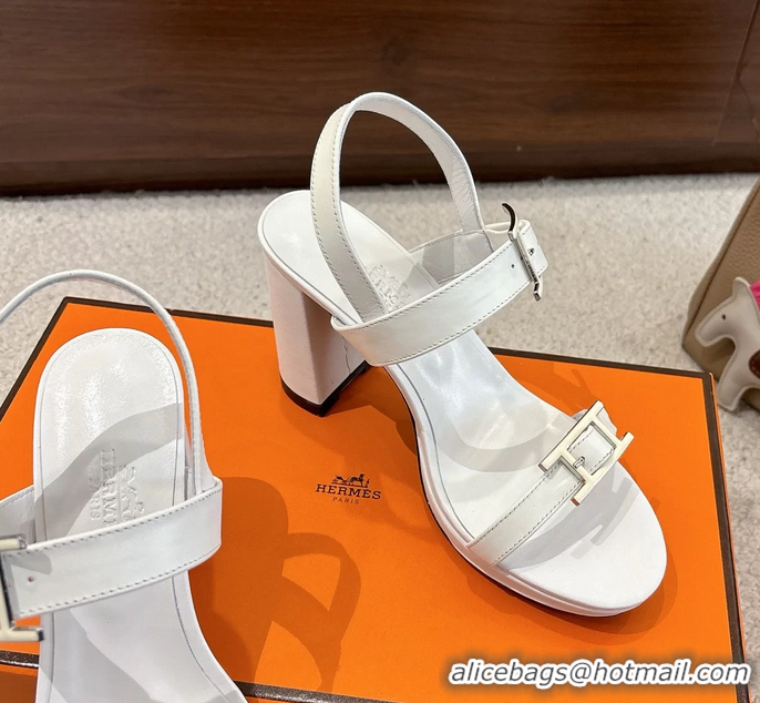 Fashion Hermes Bossa White Calfskin Leather High Heeled Sandals 105MM 6052603
