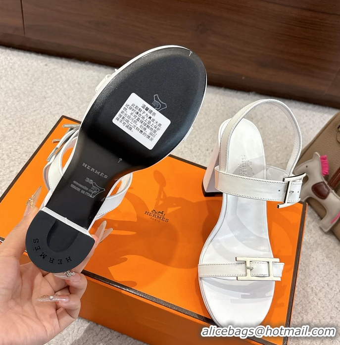 Fashion Hermes Bossa White Calfskin Leather High Heeled Sandals 105MM 6052603