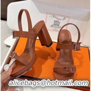 Classic Hermes Bossa Brown Calfskin Leather High Heeled Sandals 105MM 6052603