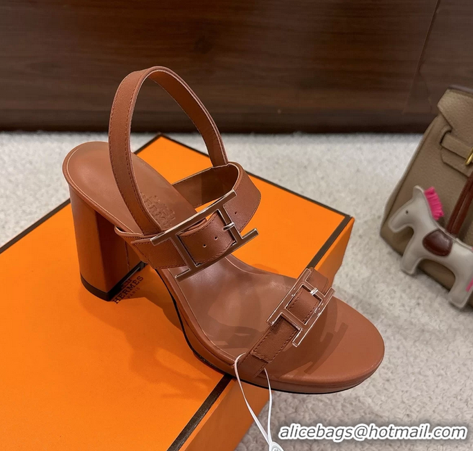 Classic Hermes Bossa Brown Calfskin Leather High Heeled Sandals 105MM 6052603