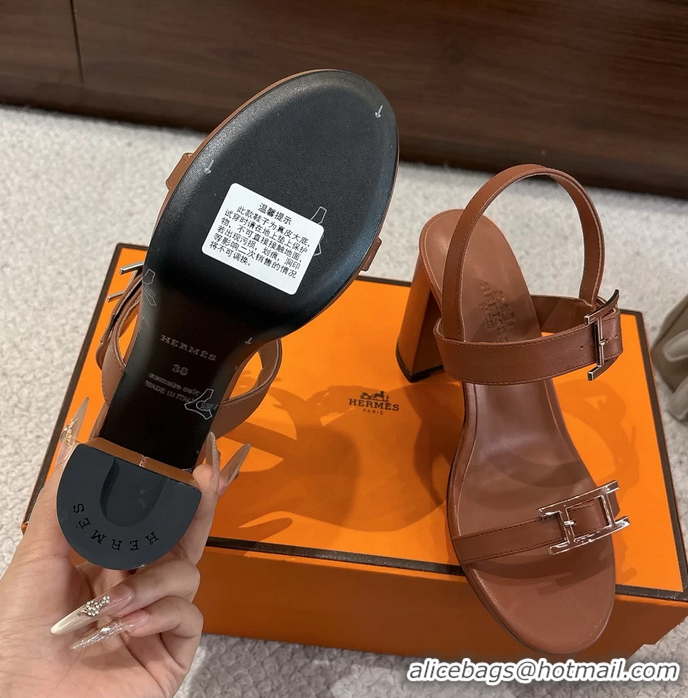 Classic Hermes Bossa Brown Calfskin Leather High Heeled Sandals 105MM 6052603