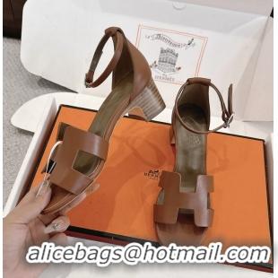 Unique Hermes Encens Brown Calfskin Leather High Heeled Sandals 50MM 6052603