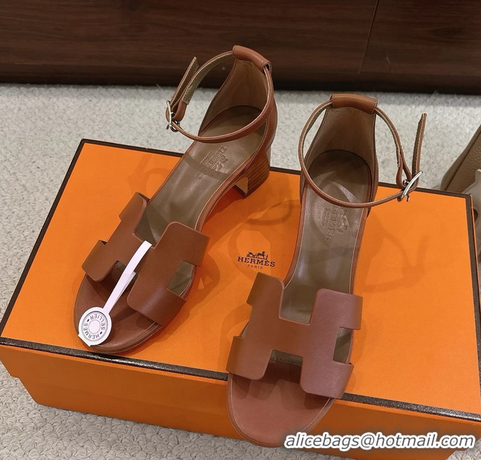 Unique Hermes Encens Brown Calfskin Leather High Heeled Sandals 50MM 6052603