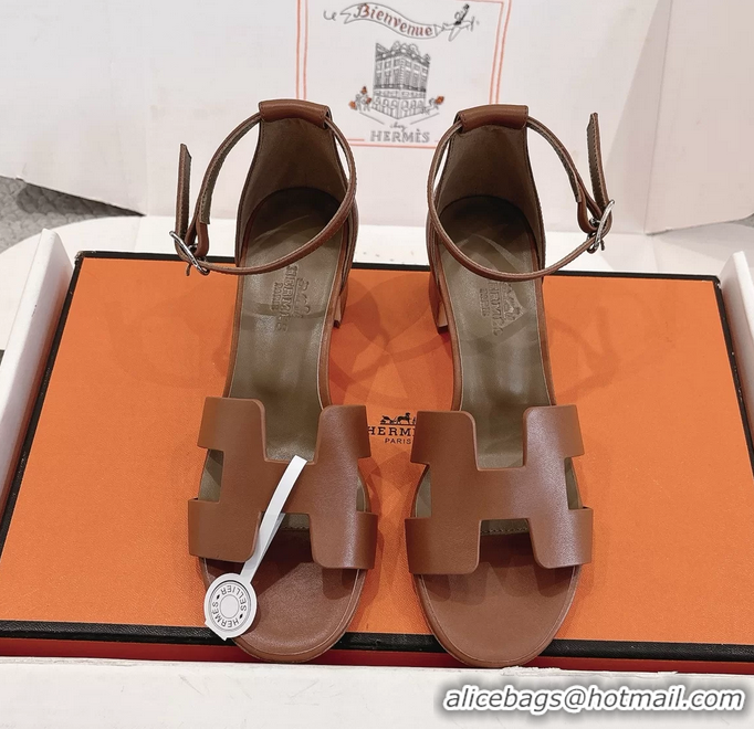 Unique Hermes Encens Brown Calfskin Leather High Heeled Sandals 50MM 6052603
