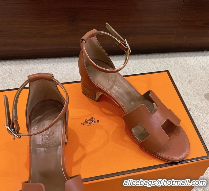 Unique Hermes Encens Brown Calfskin Leather High Heeled Sandals 50MM 6052603