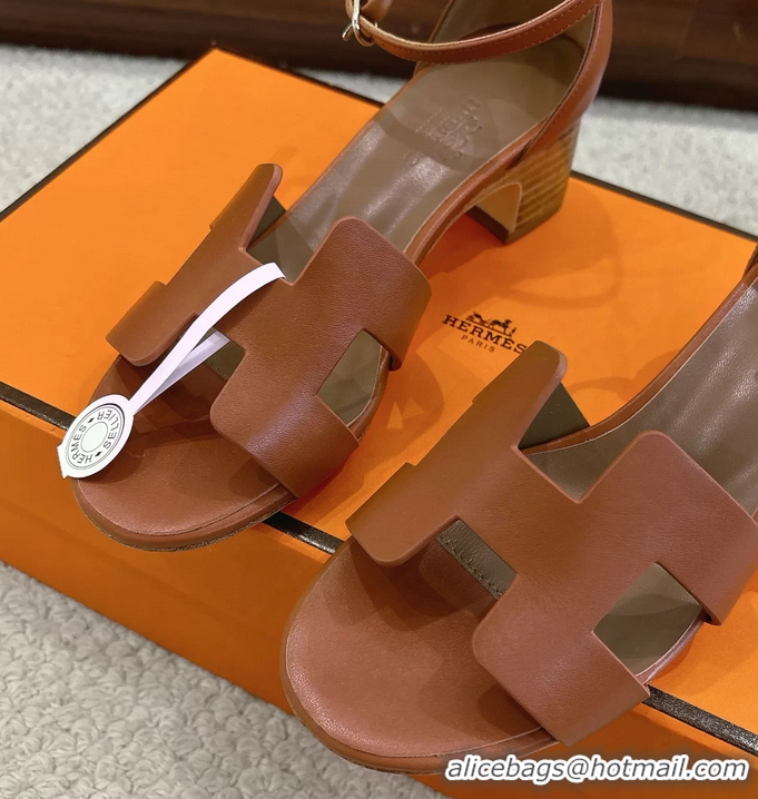 Unique Hermes Encens Brown Calfskin Leather High Heeled Sandals 50MM 6052603