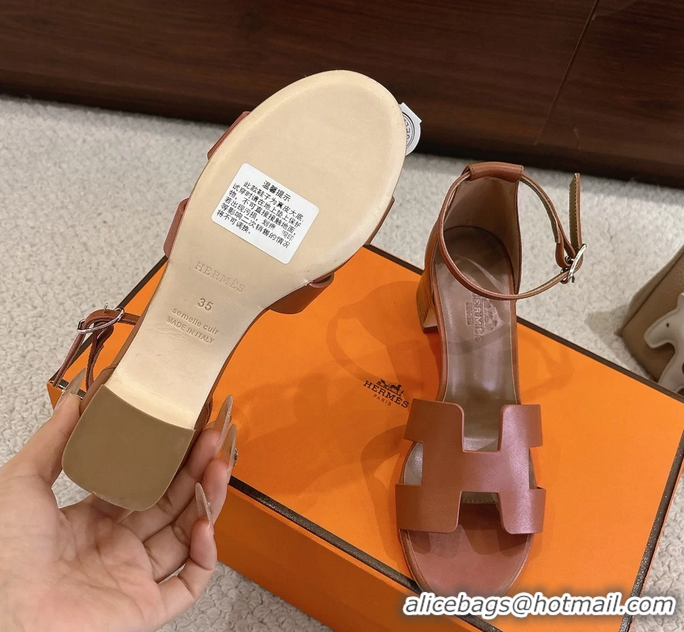 Unique Hermes Encens Brown Calfskin Leather High Heeled Sandals 50MM 6052603