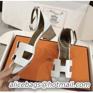 Buy Fashionable Hermes Encens White Calfskin Leather High Heeled Sandals 50MM 6052604