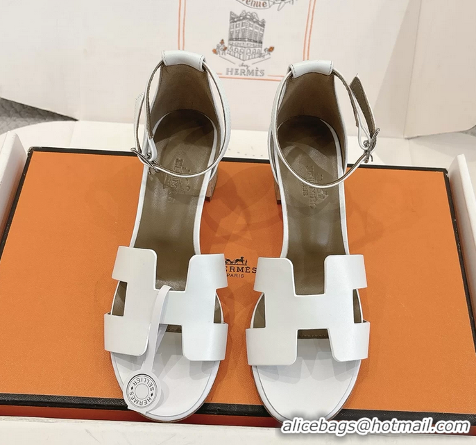 Buy Fashionable Hermes Encens White Calfskin Leather High Heeled Sandals 50MM 6052604