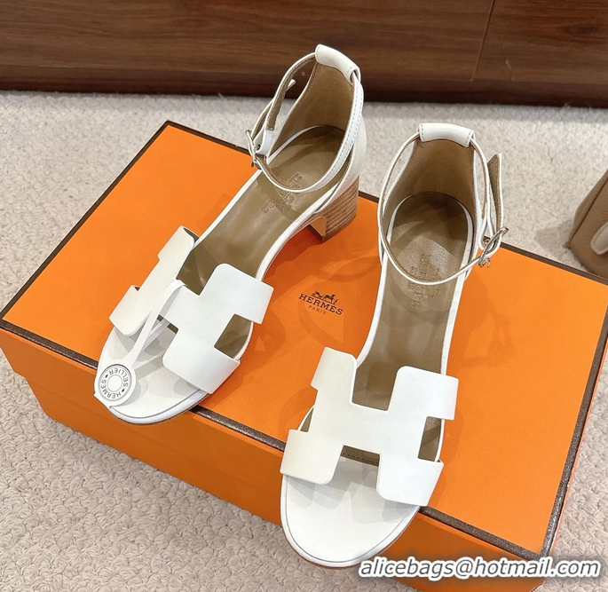Buy Fashionable Hermes Encens White Calfskin Leather High Heeled Sandals 50MM 6052604