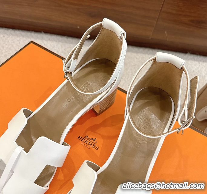 Buy Fashionable Hermes Encens White Calfskin Leather High Heeled Sandals 50MM 6052604