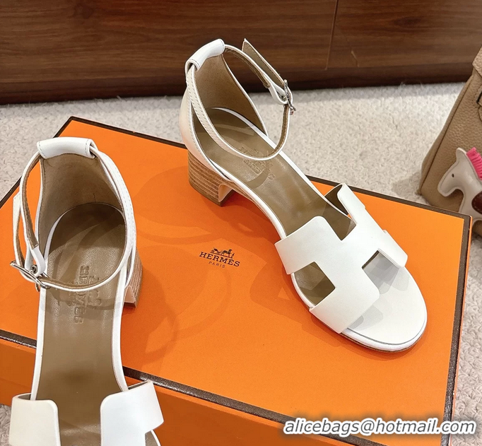 Buy Fashionable Hermes Encens White Calfskin Leather High Heeled Sandals 50MM 6052604
