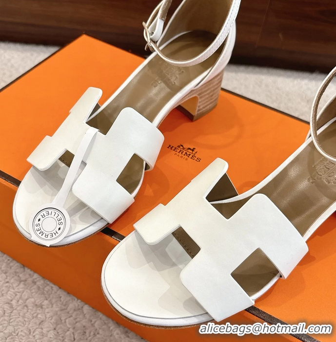 Buy Fashionable Hermes Encens White Calfskin Leather High Heeled Sandals 50MM 6052604