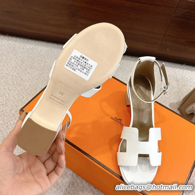 Buy Fashionable Hermes Encens White Calfskin Leather High Heeled Sandals 50MM 6052604