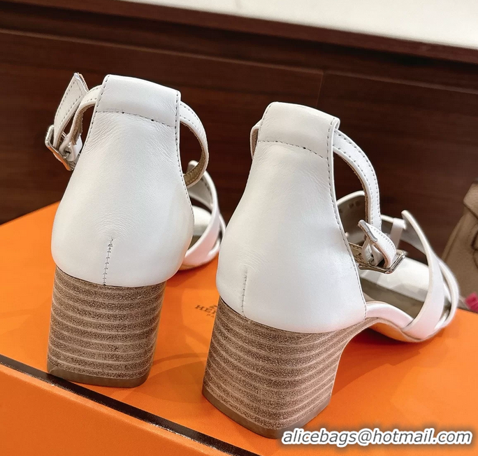 Buy Fashionable Hermes Encens White Calfskin Leather High Heeled Sandals 50MM 6052604