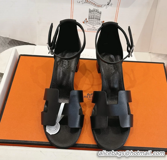 Buy Discount Hermes Encens Black Calfskin Leather High Heeled Sandals 50MM 6052604