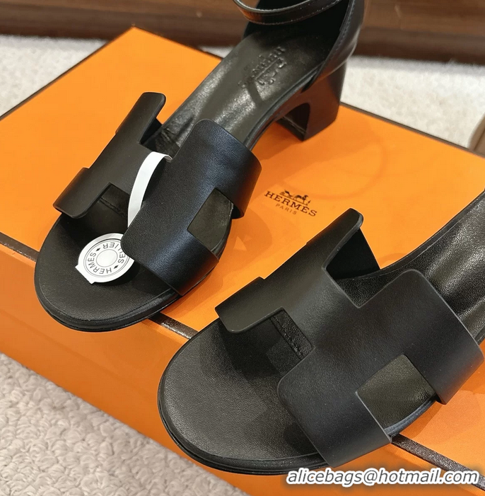 Buy Discount Hermes Encens Black Calfskin Leather High Heeled Sandals 50MM 6052604