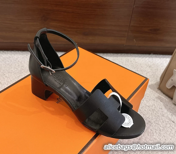 Buy Discount Hermes Encens Black Calfskin Leather High Heeled Sandals 50MM 6052604