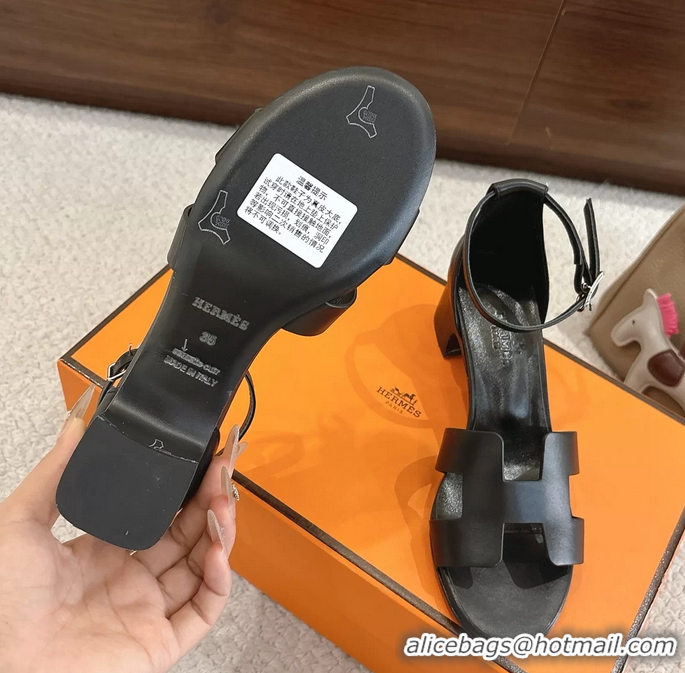 Buy Discount Hermes Encens Black Calfskin Leather High Heeled Sandals 50MM 6052604