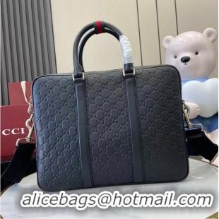 Top Quality Gucci GG Emblem Large Briefcase In Smooth Leather ‎850222 Black 2026