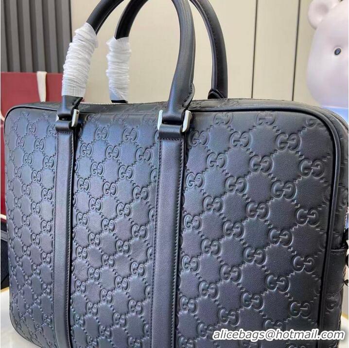 Top Quality Gucci GG Emblem Large Briefcase In Smooth Leather ‎850222 Black 2026