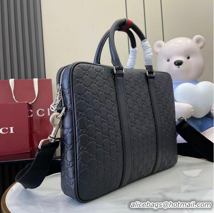 Top Quality Gucci GG Emblem Large Briefcase In Smooth Leather ‎850222 Black 2026