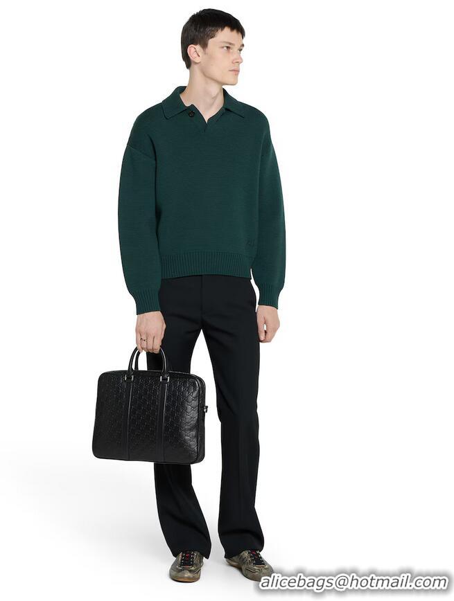 Top Quality Gucci GG Emblem Large Briefcase In Smooth Leather ‎850222 Black 2026
