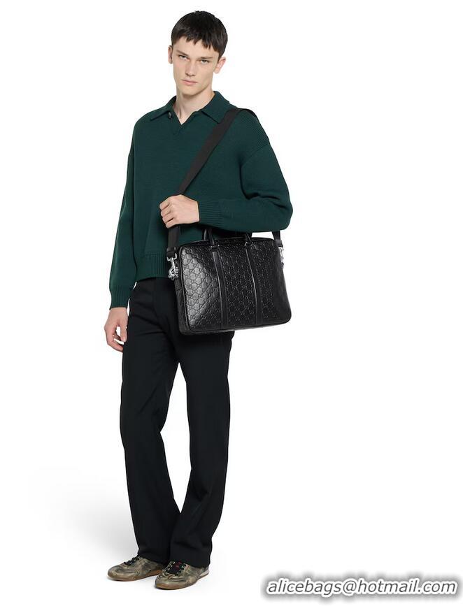 Top Quality Gucci GG Emblem Large Briefcase In Smooth Leather ‎850222 Black 2026