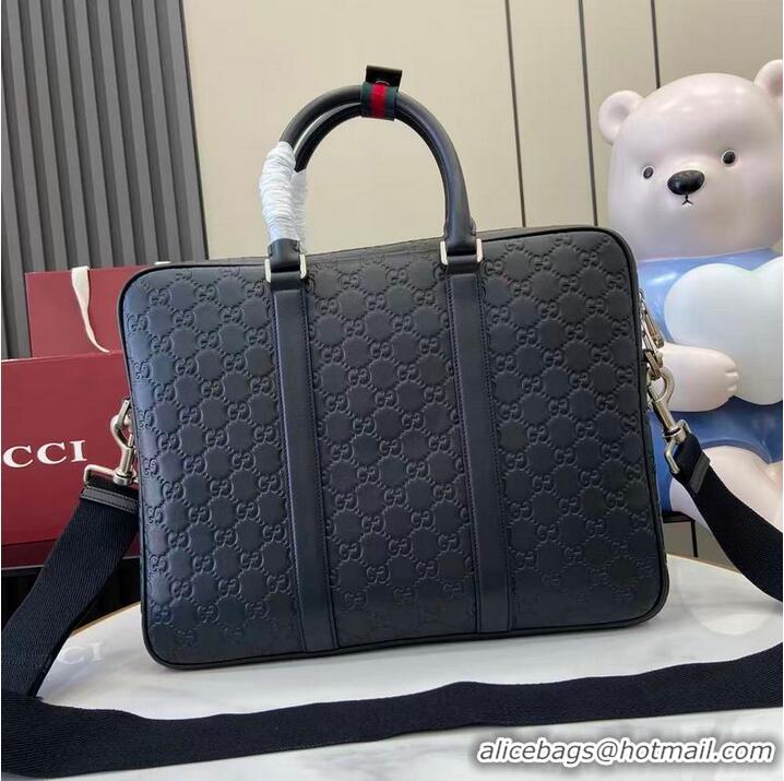 Top Quality Gucci GG Emblem Large Briefcase In Smooth Leather ‎850222 Black 2026