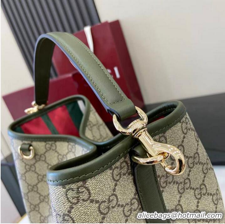 New Design Gucci GG Canvas Emblem Medium Bucket Bag 815103 Forest Green 2026