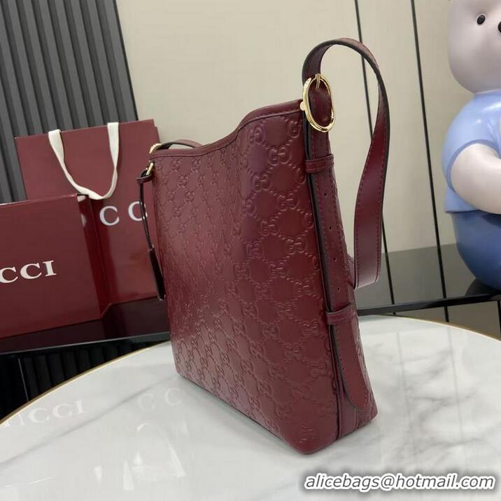 Well Crafted Gucci GG Leather Emblem Small Shoulder Bag 848881 Burgundy 2026