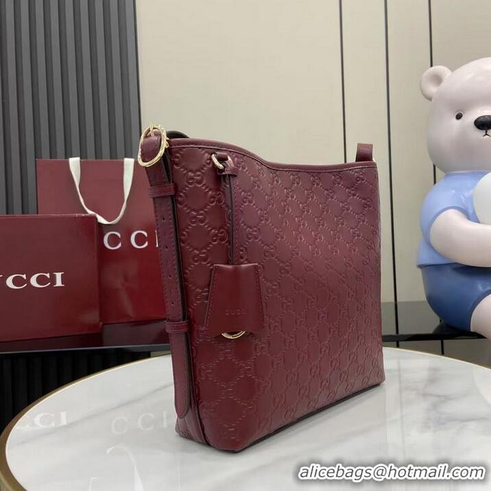 Well Crafted Gucci GG Leather Emblem Small Shoulder Bag 848881 Burgundy 2026