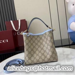 Grade Quality Gucci GG Canvas Emblem Small Bucket Bag 815118 Beige/Light Blue 2026