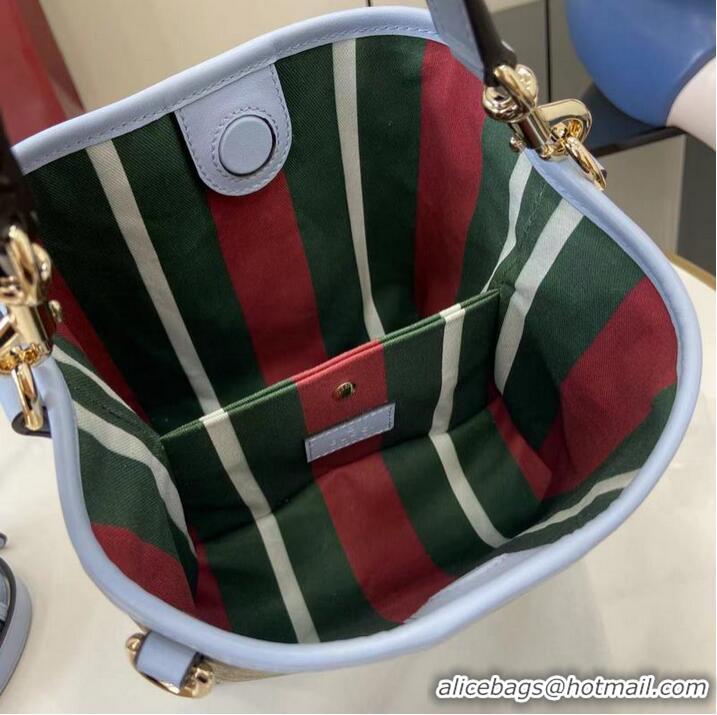 Grade Quality Gucci GG Canvas Emblem Small Bucket Bag 815118 Beige/Light Blue 2026