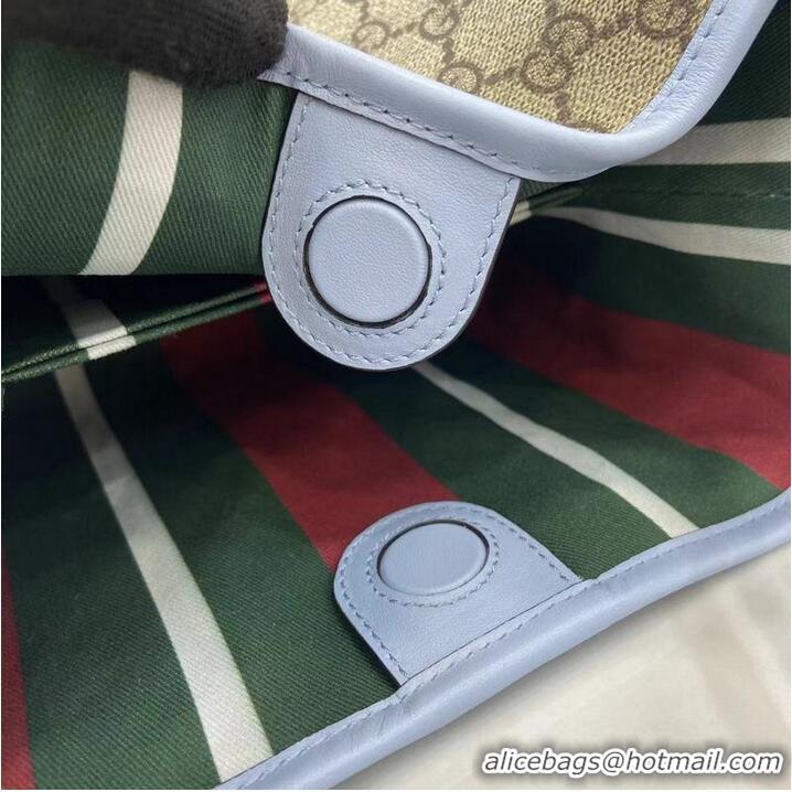 Grade Quality Gucci GG Canvas Emblem Small Bucket Bag 815118 Beige/Light Blue 2026