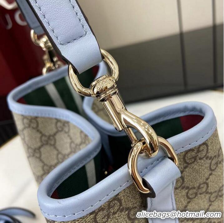 Grade Quality Gucci GG Canvas Emblem Small Bucket Bag 815118 Beige/Light Blue 2026