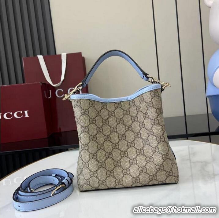 Grade Quality Gucci GG Canvas Emblem Small Bucket Bag 815118 Beige/Light Blue 2026
