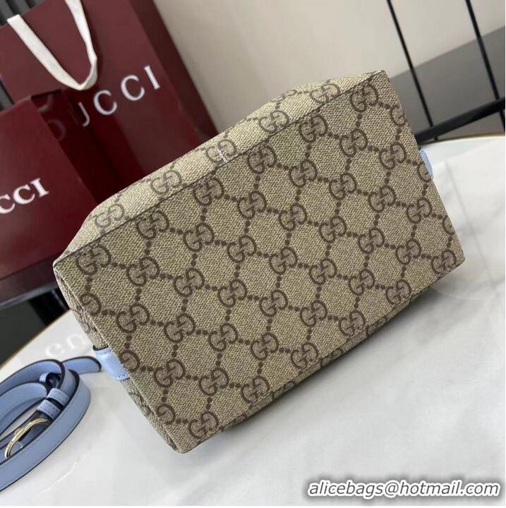 Grade Quality Gucci GG Canvas Emblem Small Bucket Bag 815118 Beige/Light Blue 2026